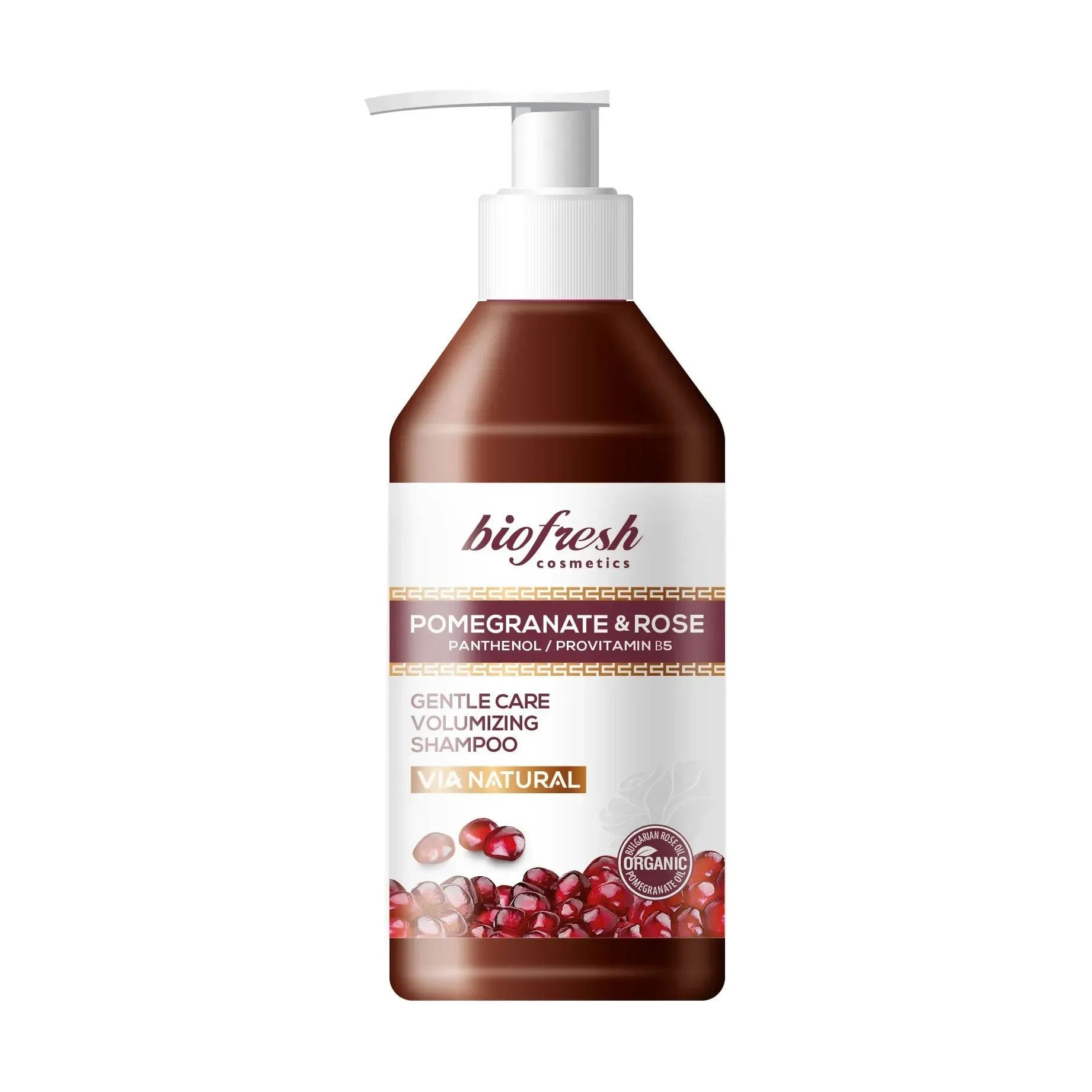 Міцелярний шампунь для об'єму волосся BioFresh Via Natural Pomergranate &amp; Rose Gentle Care Volumizing Shampoo, 250 мл